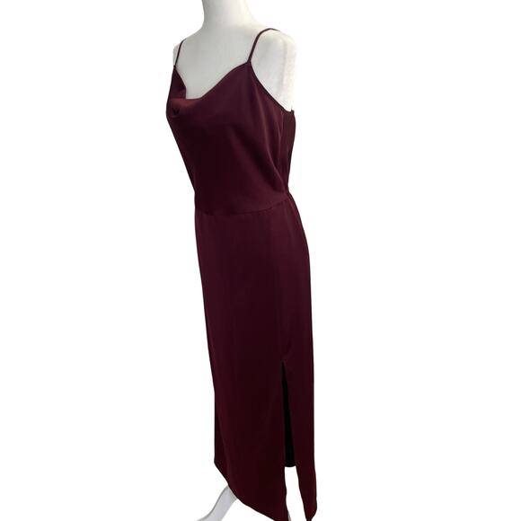 Satin Slip Cowl Neck Dress Midi Burgundy Sz L Adjustable Staps - Picture 3 of 10